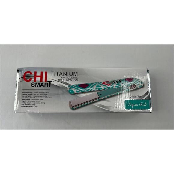 CHI Smart 1″ Digital Titanium Hairstyling Flat Iron Aqua iKat #CS1181 NIB NEW - Picture 1 of 4